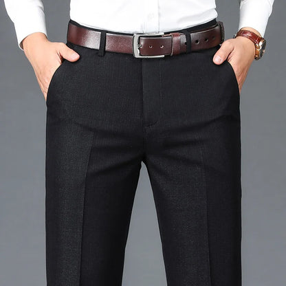Einfarbige Anzughose für Herren mit hoher Taille und Business-Casual-Stil