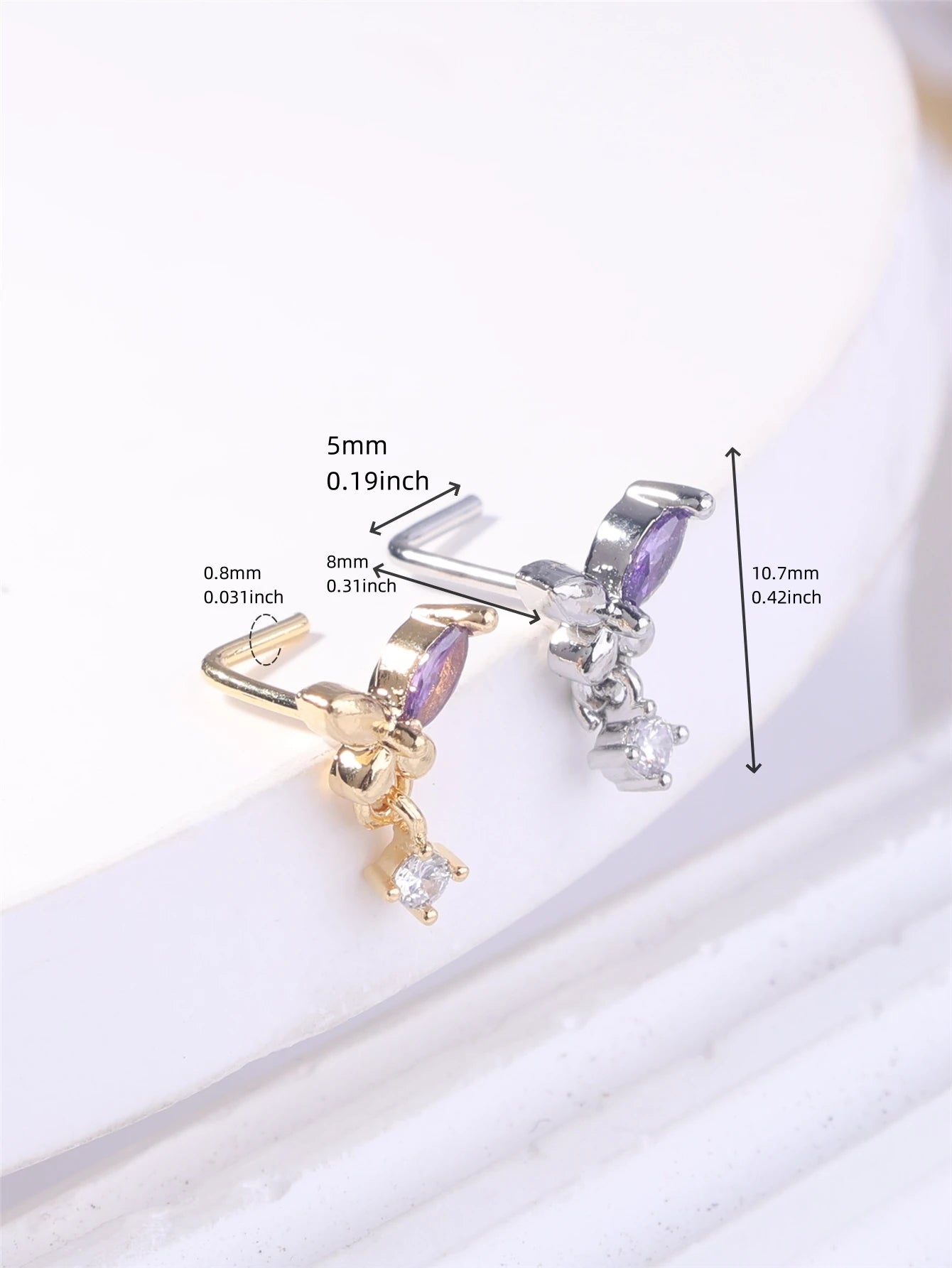 Cute Butterfly Dangle Nose Studs in Gold/Silver