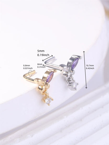 Cute Butterfly Dangle Nose Studs in Gold/Silver