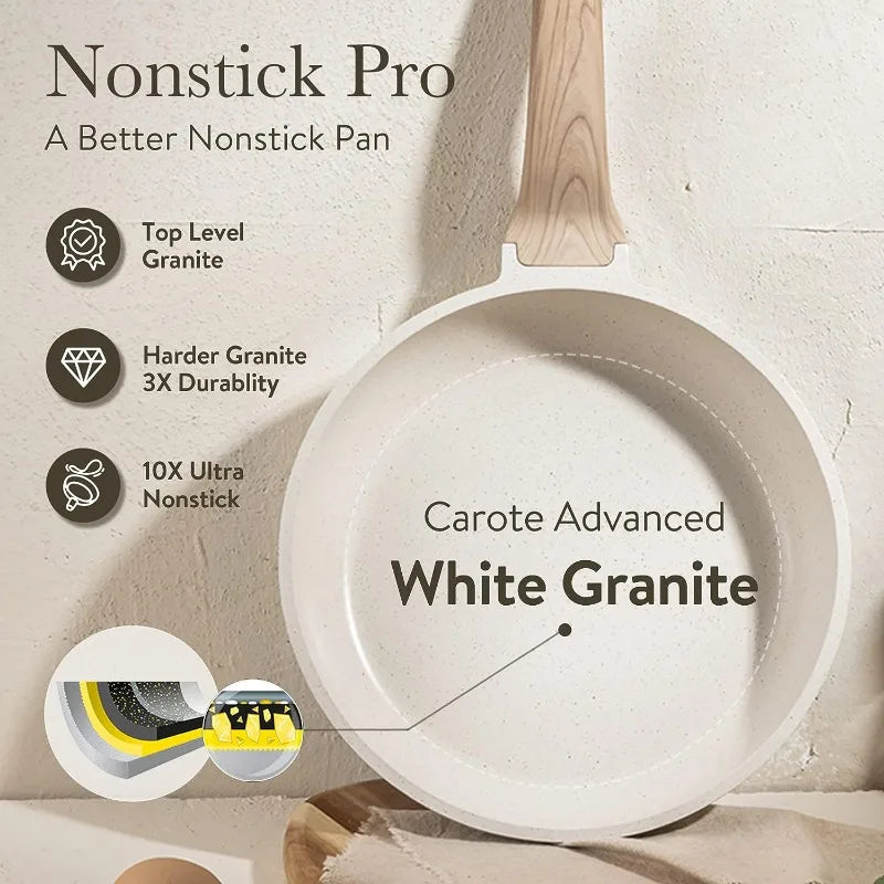 White 10-Piece Cookware Set with Nonstick Frying Pans