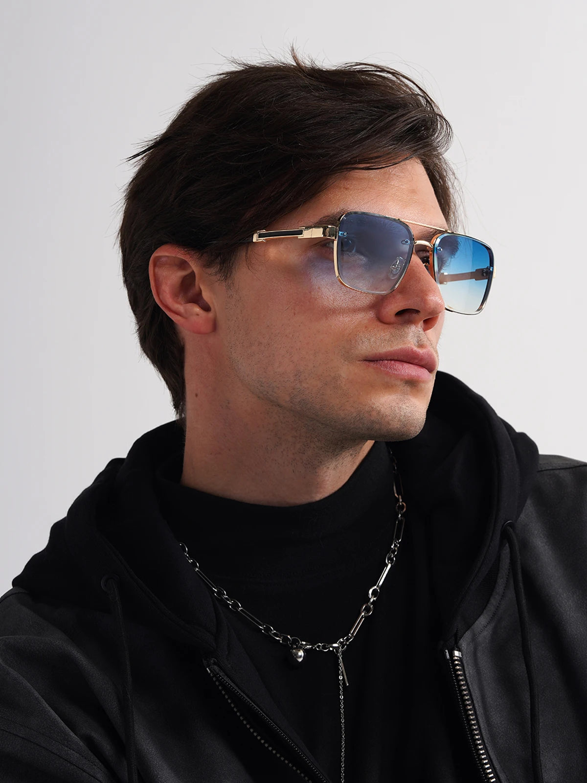 Men's Square Metal Frame Gradient Sunglasses