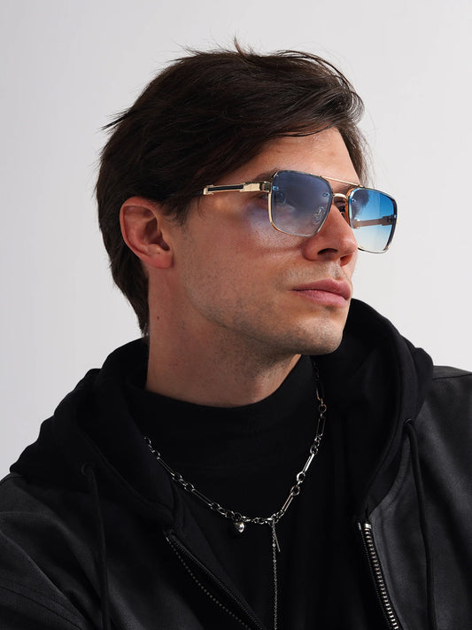 Men's Square Metal Frame Gradient Sunglasses