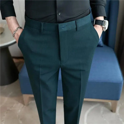 High Waist Solid Slim Fit Men’s Trousers