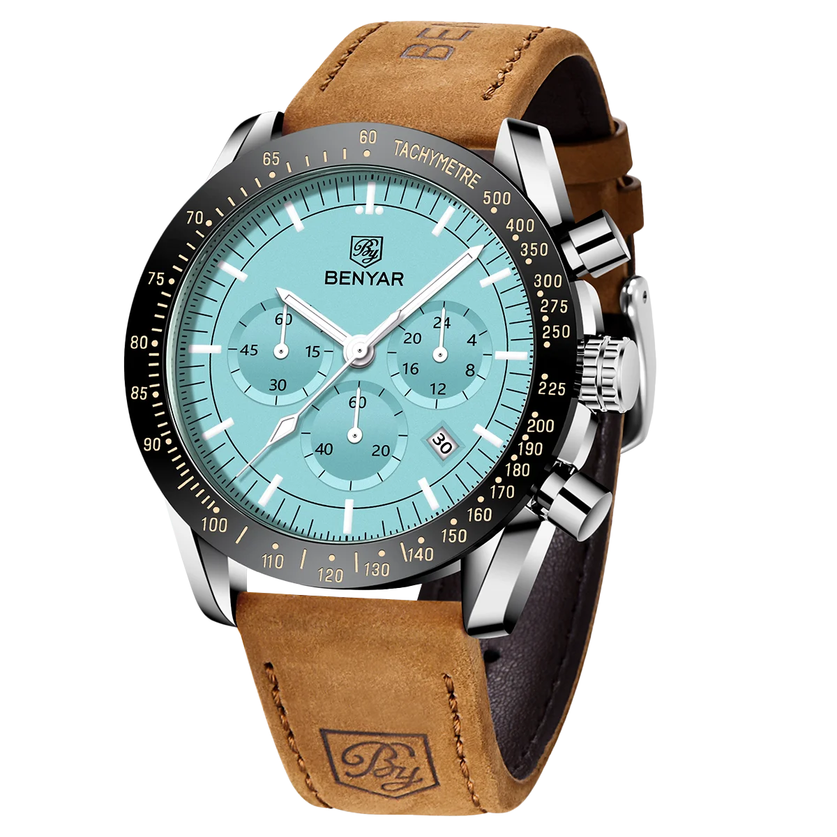 Montre chronographe à quartz pour homme – Montre-bracelet analogique étanche avec bracelet en cuir