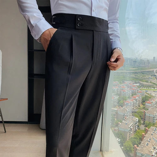 Einfarbige Slim Fit-Hose mit hoher Taille für Herren