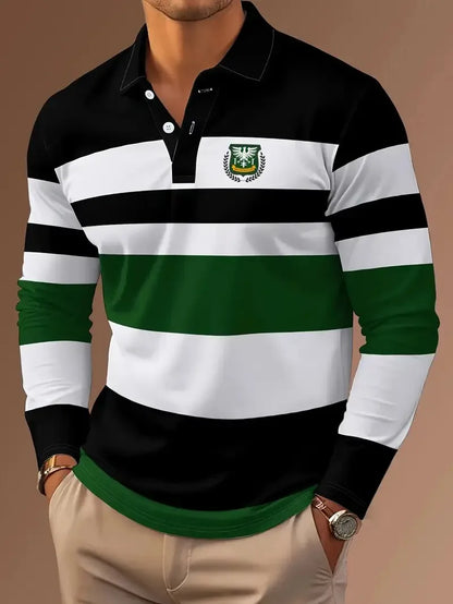 Men's Long Sleeve 3D Striped Polo Shirt