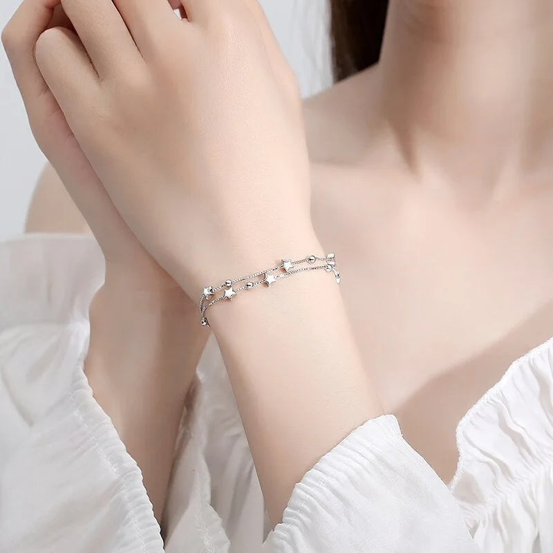 Doppelstöckiges Fußkettchen im Perlen- und Sternmix-Design für Mädchen