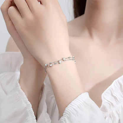 Doppelstöckiges Fußkettchen im Perlen- und Sternmix-Design für Mädchen