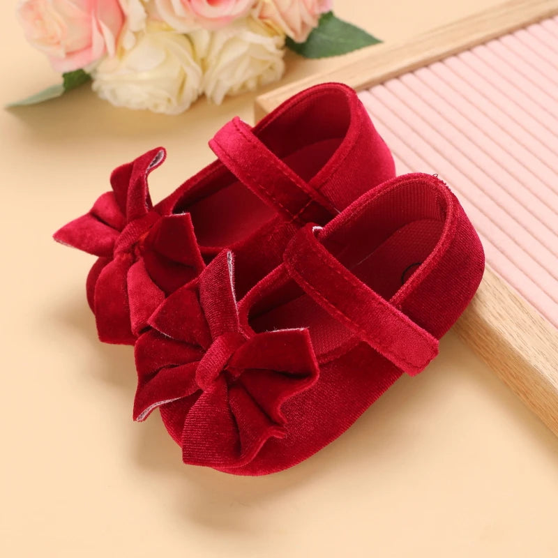 Prinzessinnenschuhe für Neugeborene, Samt, Rot, Weihnachten, 0–18 Monate