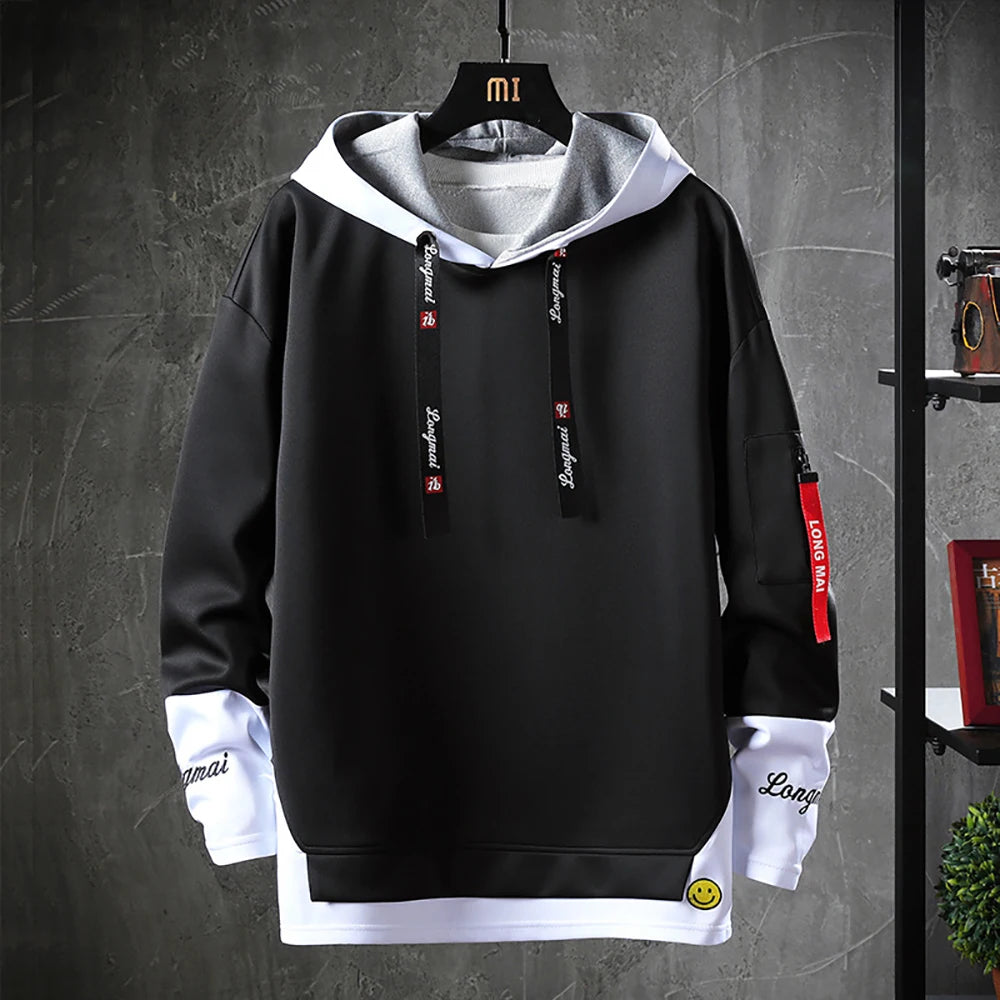 Men's Long Sleeve Fake Two Piece Hoodie Sweatshirt