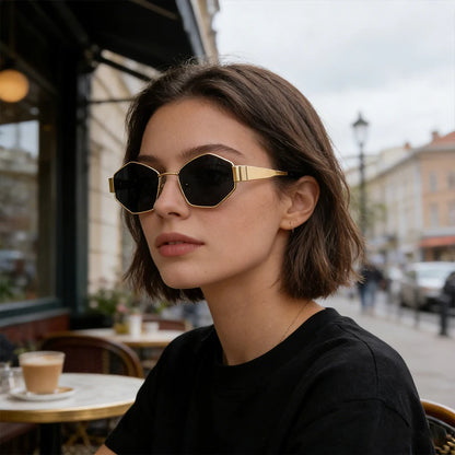 Unisex Trendy Metal Outdoor Hexagon Sunglasses