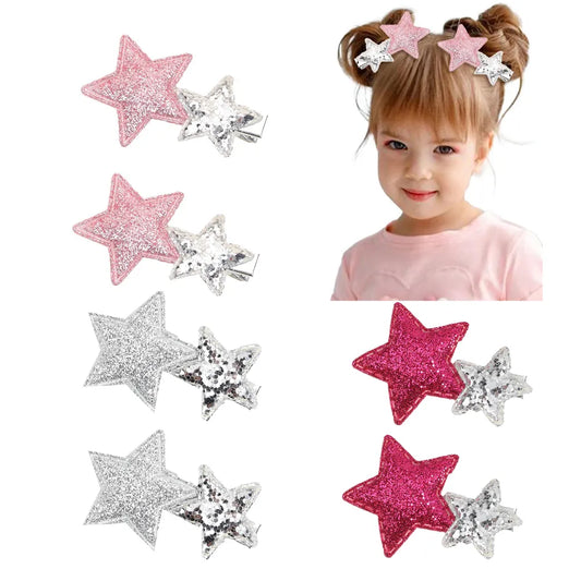 Neue silberne Stern-Haarspange für Kinder, Mädchen, rosa Glitzer-Haarnadeln, Kopfbedeckung