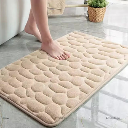 Fleece Embossed Stone Bathroom Floor Mat Water Absorbing and Foot Mat Non-slip Bathroom Floor Door Mat Supplies