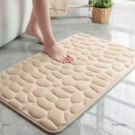 Fleece Embossed Stone Bathroom Floor Mat Water Absorbing and Foot Mat Non-slip Bathroom Floor Door Mat Supplies