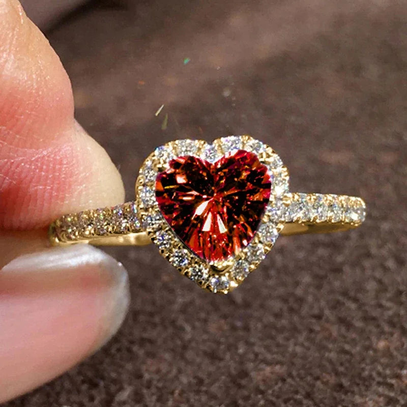 Bague en zircon cubique en forme de cœur pour femme – Bijou de promesse de fiançailles esthétique et brillant