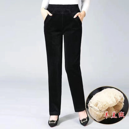 Women's Corduroy Warm High Waist Fleece Pencil Pants