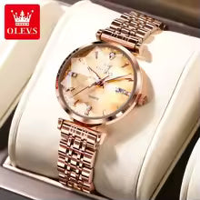 Waterproof Stainless Steel Strap Rose Gold Watch for Women
