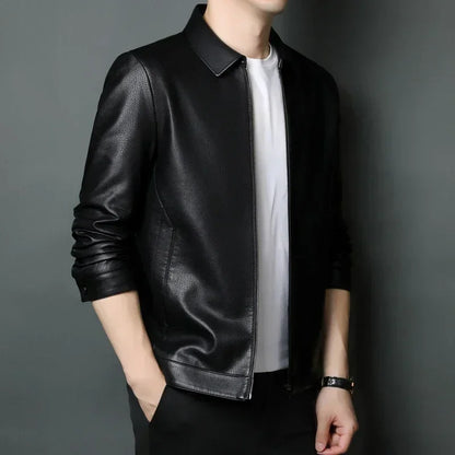 Genuine Leather Clothes - Men's Stand Collar Leather Jacket