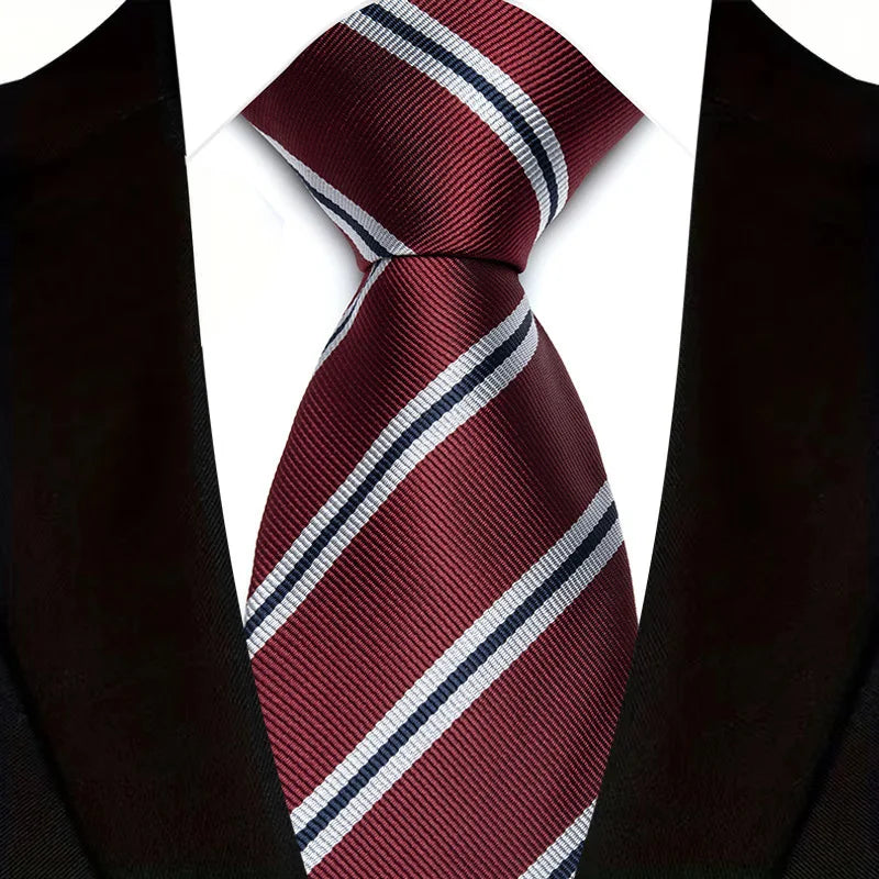 Men's Burgundy Plaid Silk Wedding Tie Set
