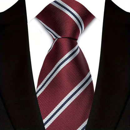 Men's Burgundy Plaid Silk Wedding Tie Set