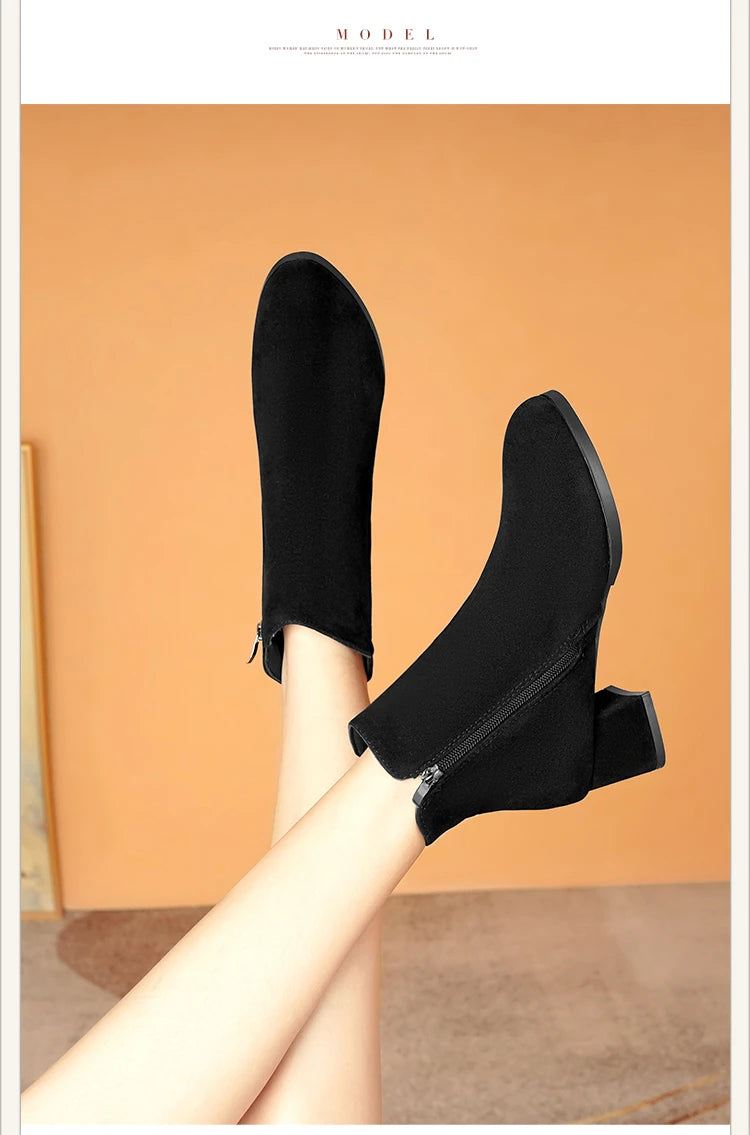 Women's Mid-Heel Wool Warm Ankle Boots