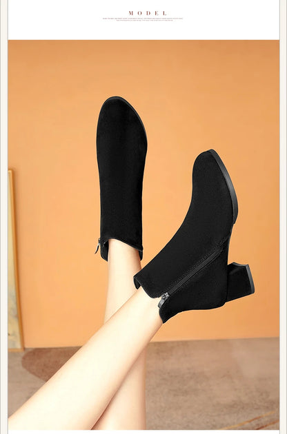 Women's Mid-Heel Wool Warm Ankle Boots