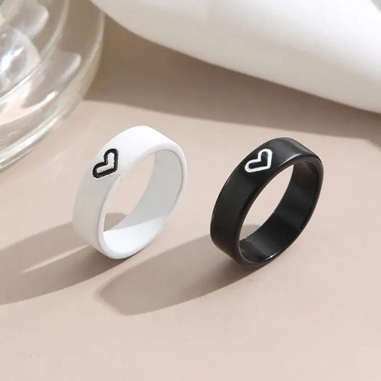 Love Heart Matching Aesthetic Anniversary Couples Rings