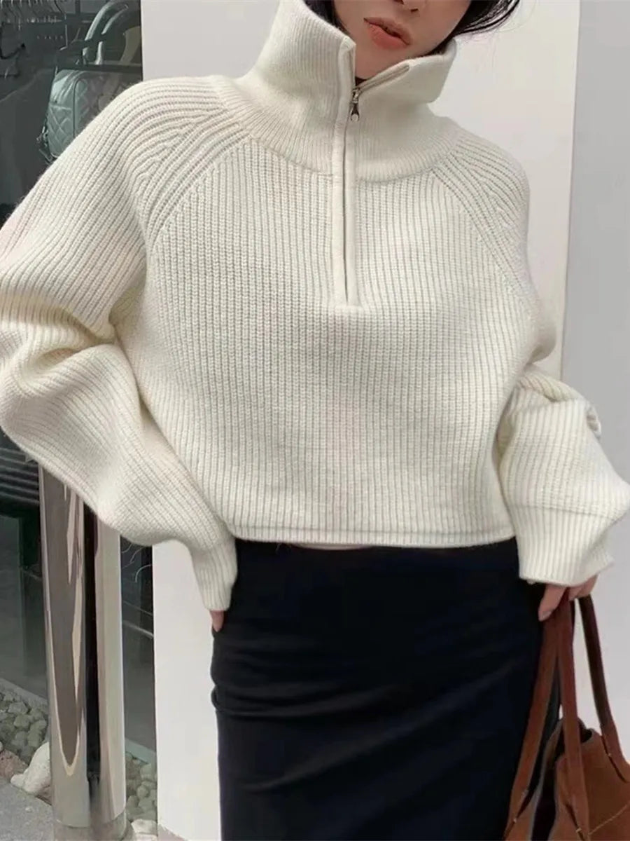 Pulls tricotés à col haut et manches longues pour femmes, superpositions douillettes