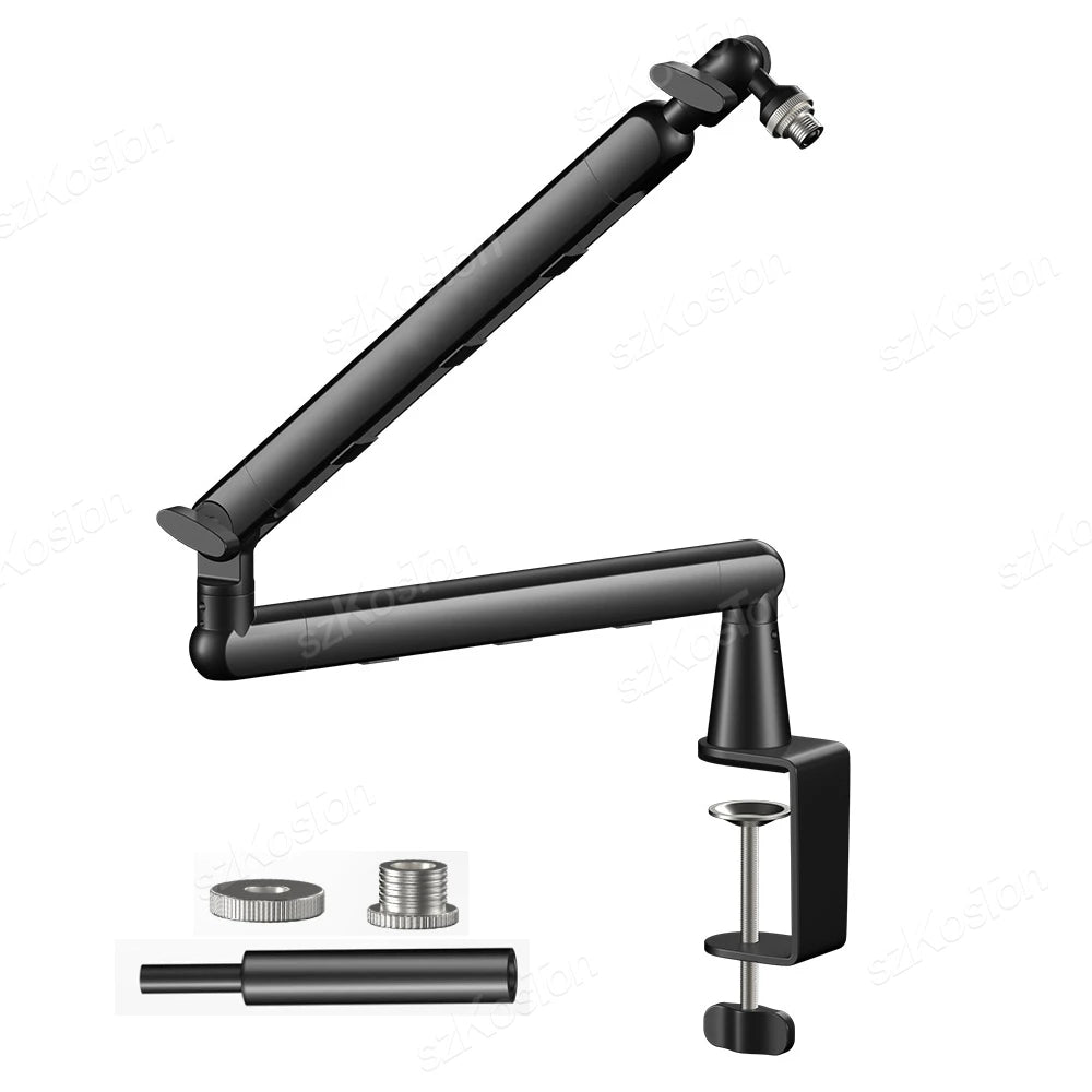 Studio Microphone Boom Arm Adjustable Riser Low‑Profile Mic Stand with Cable Management