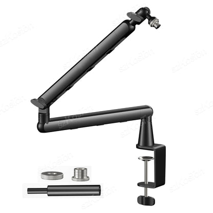 Studio Microphone Boom Arm Adjustable Riser Low‑Profile Mic Stand with Cable Management