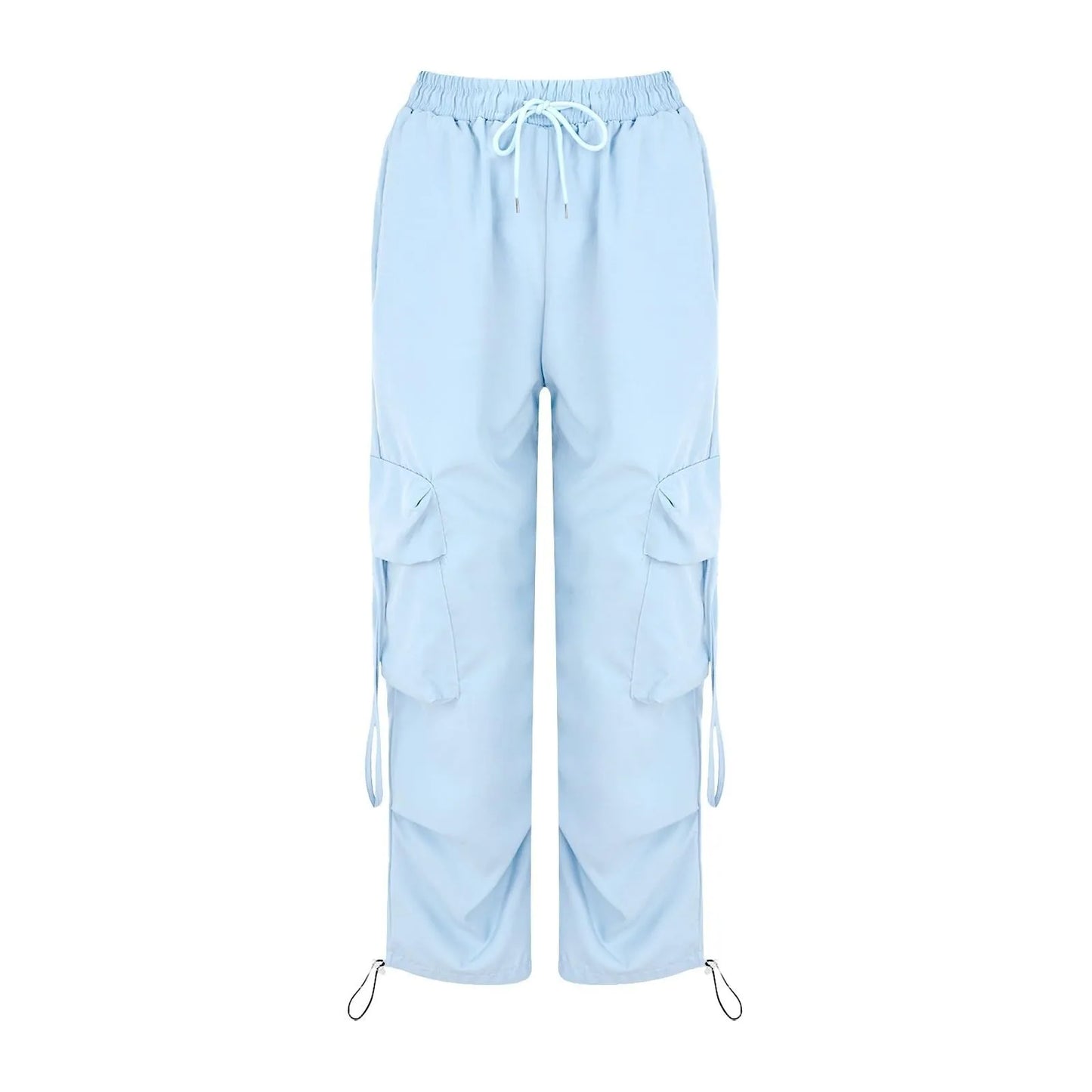 Weit geschnittene Cargohose für Damen – Streetwear-Hose mit Kordelzug, hohem Bund, vielen Taschen und lockerer Passform