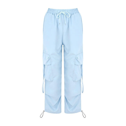 Weit geschnittene Cargohose für Damen – Streetwear-Hose mit Kordelzug, hohem Bund, vielen Taschen und lockerer Passform