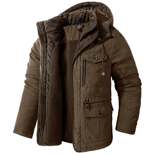 Veste polaire à capuche d'hiver pour homme avec poches