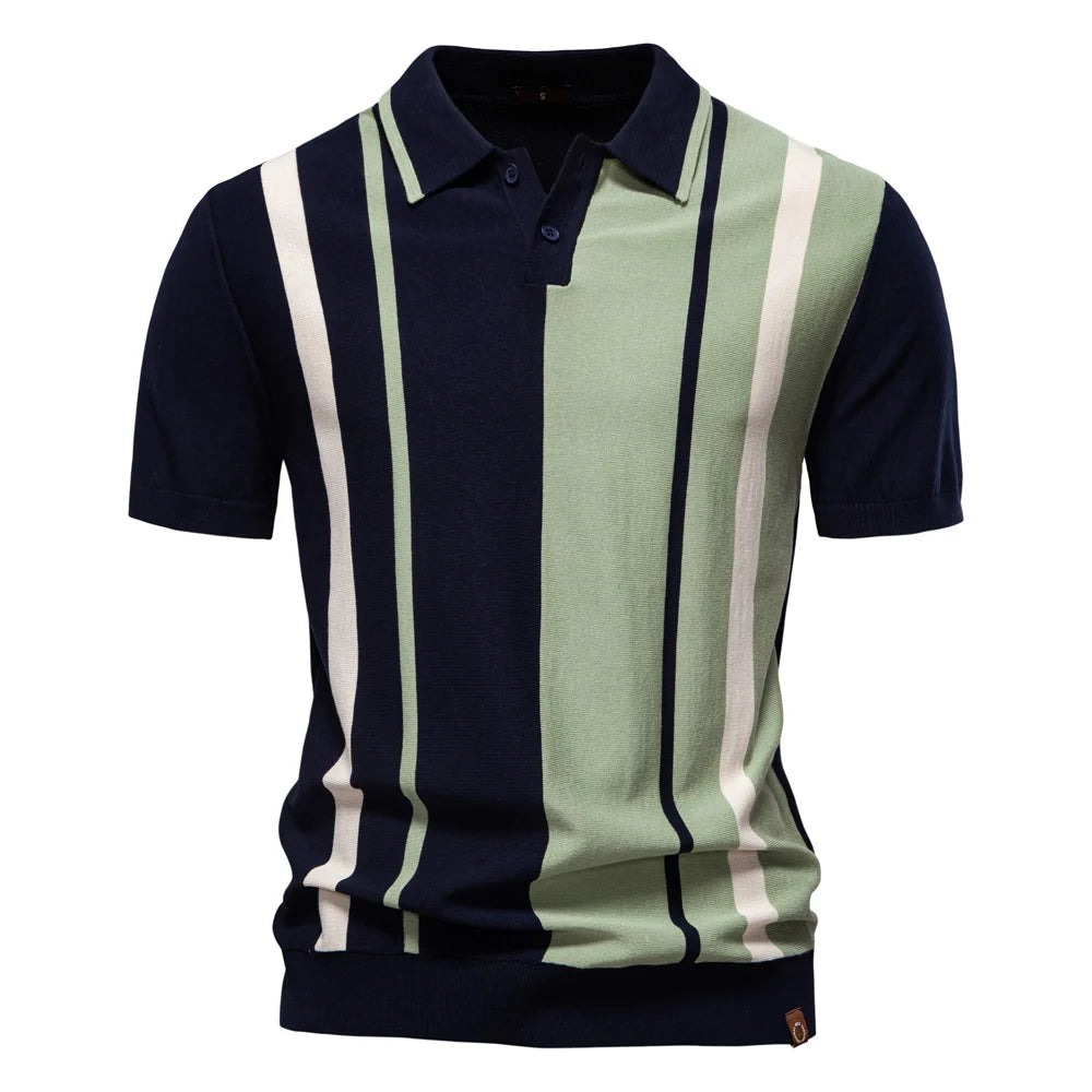 Men's Breathable Striped Mesh Polo Shirt