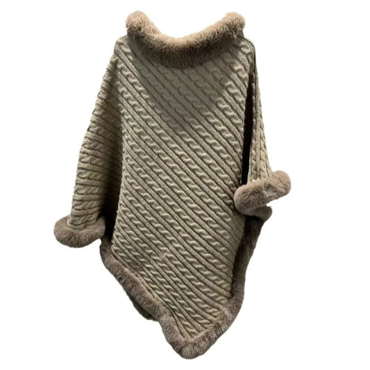 Women's Winter Plaid Hooded Fur Collar Shawl