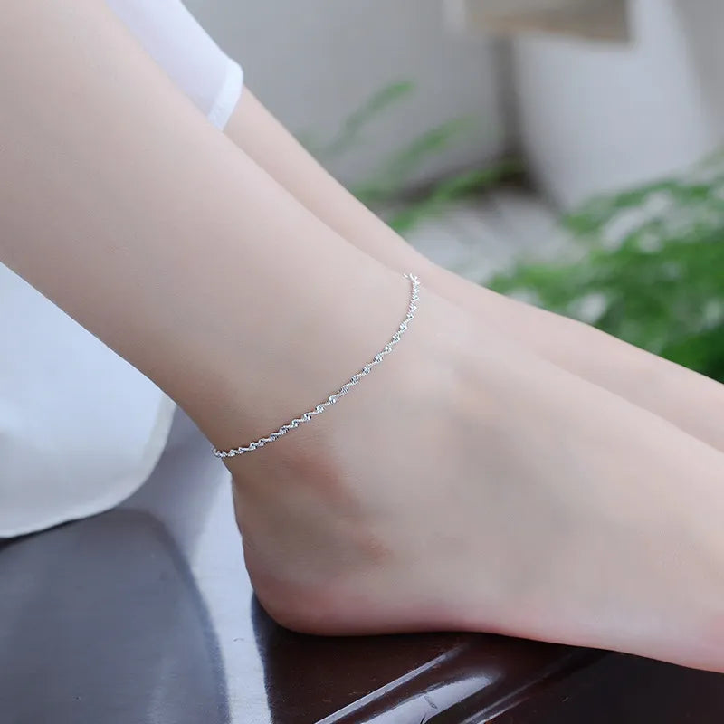 Sterling Silver Color Stamp Foot Chain For Women