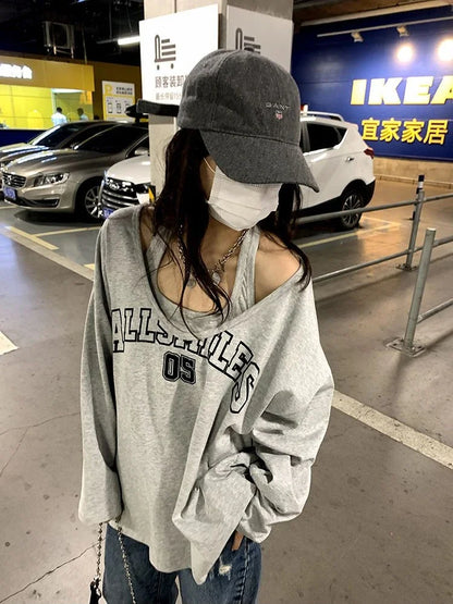 Y2K Two Pieces Sweatshirt Women Long Sleeve Tops