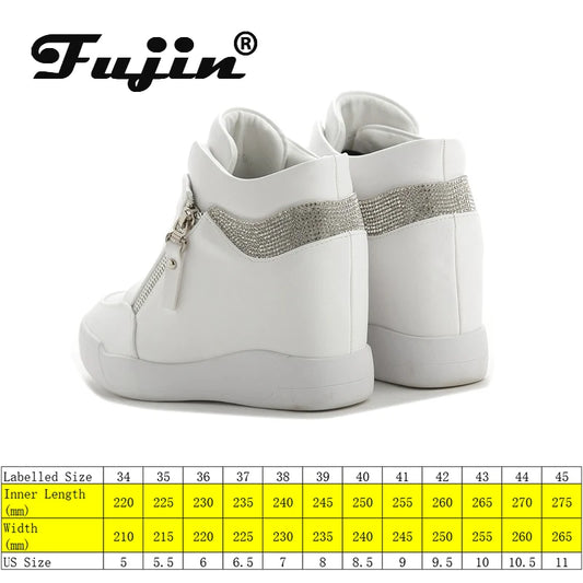 Platform Wedge Sneakers Women – Hidden Heel Rhinestone Double Zip Leather Boots