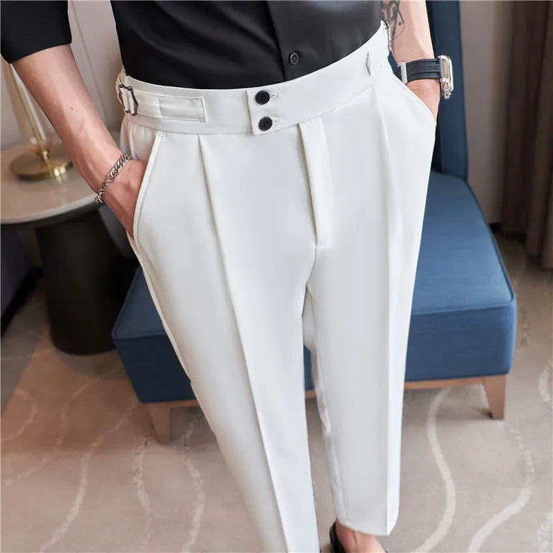 Men's High Waist Slim Belt Design Trousers