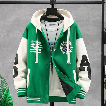 Men's Hooded Letter Printed Casual Loose Jacket