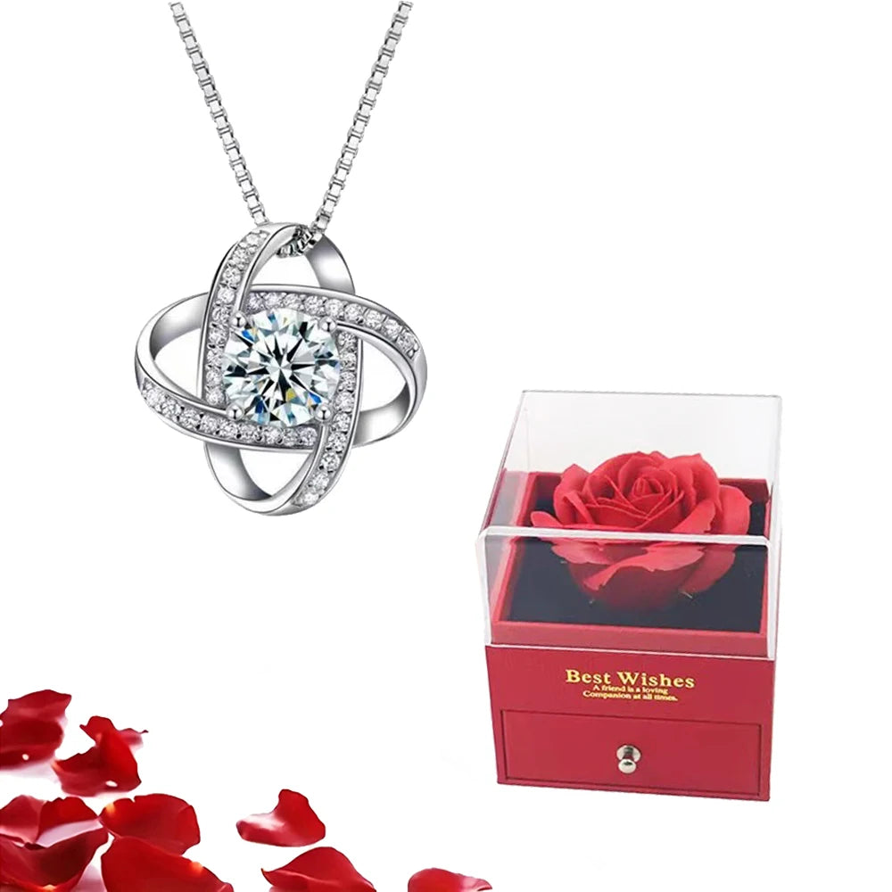 Valentinstag Geschenk Luxus rote Herz Halskette mit Rose Geschenkbox