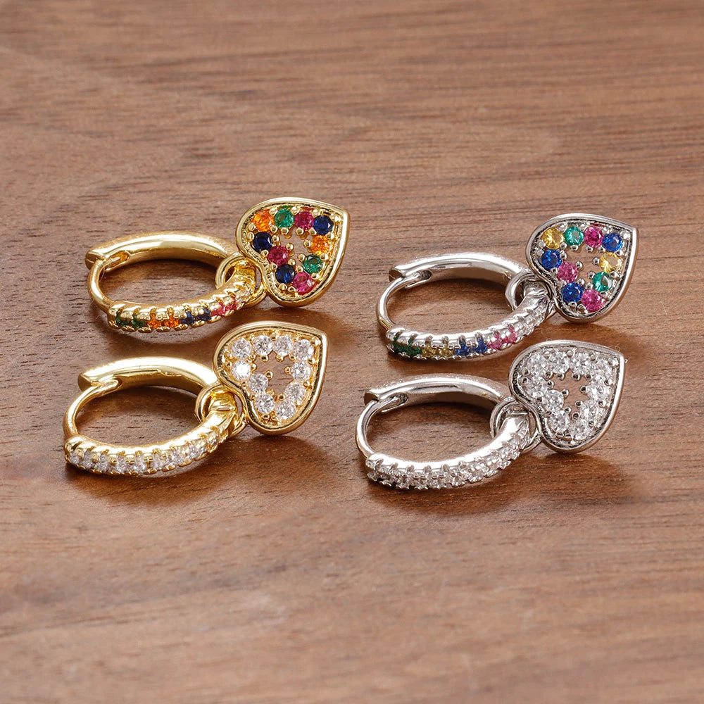 Herzförmige Ohrhänger mit farbigen Zirkonia für Damen