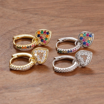 Herzförmige Ohrhänger mit farbigen Zirkonia für Damen