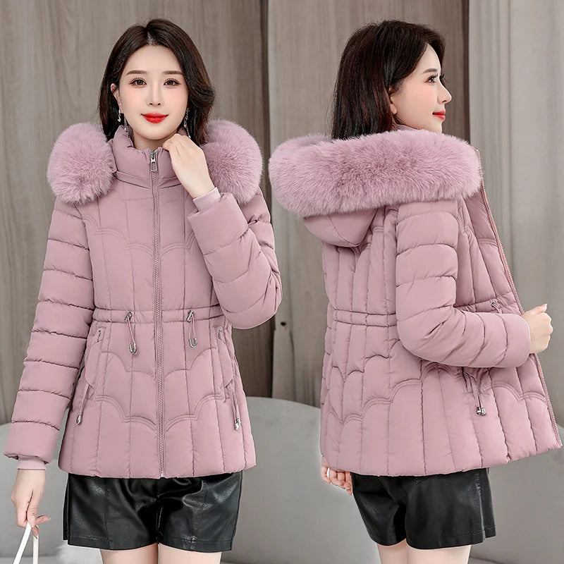 Parka d'hiver à capuche matelassée en coton pour femme