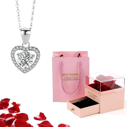 Valentinstag Geschenk Luxus rote Herz Halskette mit Rose Geschenkbox