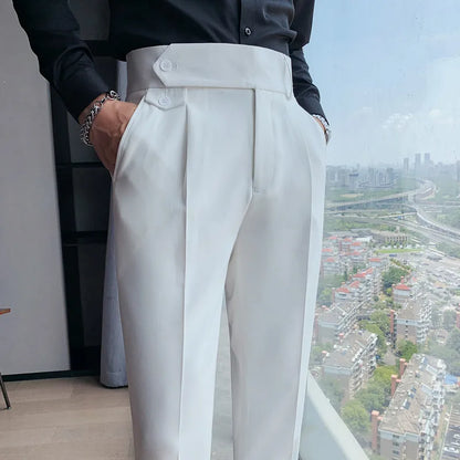 High Waist Solid Slim Fit Men’s Trousers