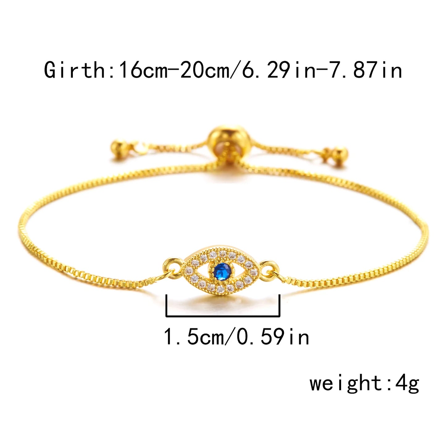Gold Evil Eye Bracelet with Blue Zircon – Adjustable Handmade Lucky Nazar Bracelet