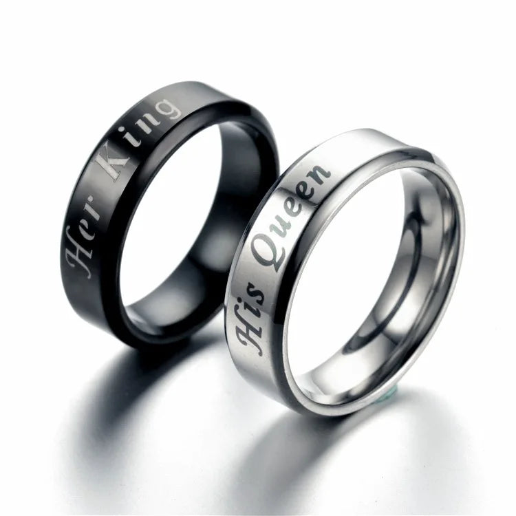 His Queen Her King Matching Couple Rings – Stainless Steel Wedding Bands