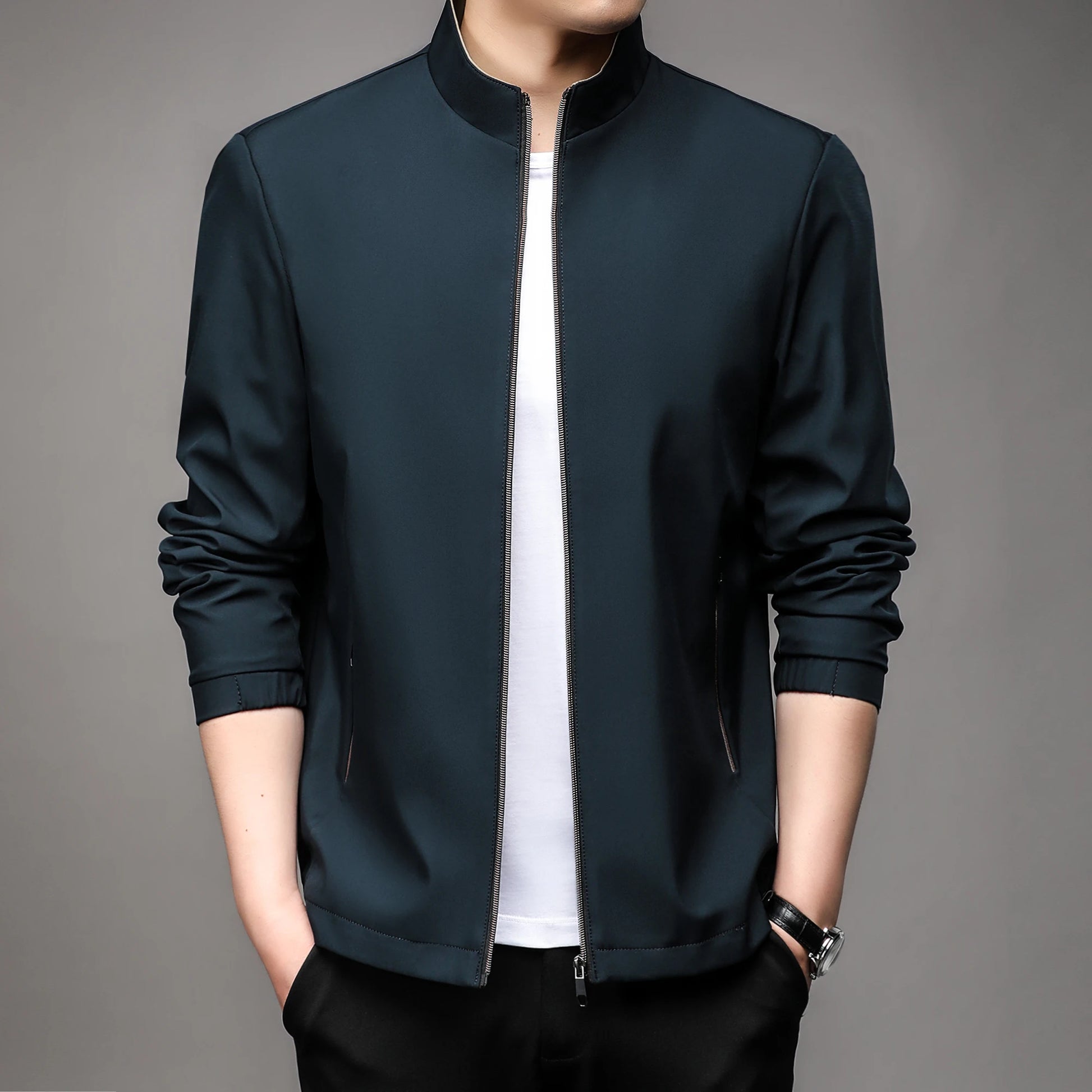 Men's Lightweight Stand Collar Spring Zip-Up Jacket