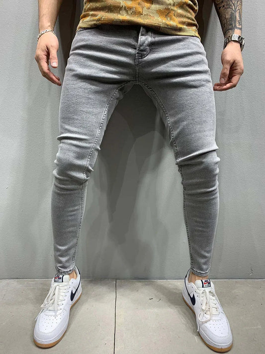 Men's Thin Skinny Long Pencil Ripped Ankle Jeans